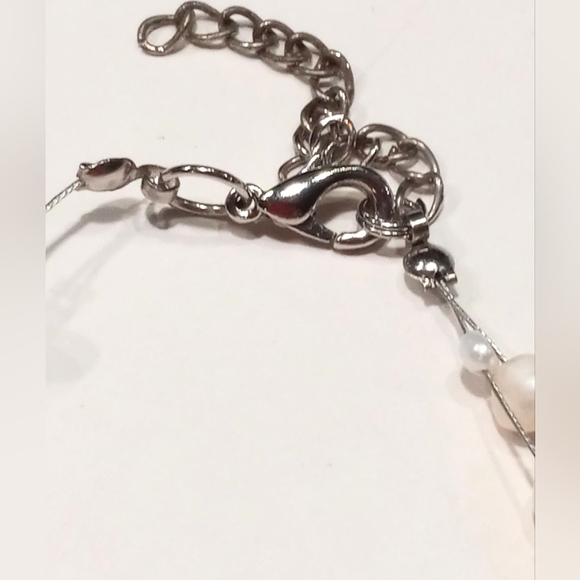 Double Strand Silver Wire Pearl Bracelet Dainty Silver Tone - Picture 4 of 6